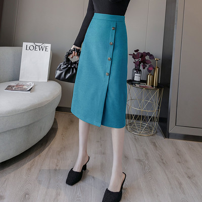 Fusta de dama modern model nou cu nasturi in negru, albastru si verde