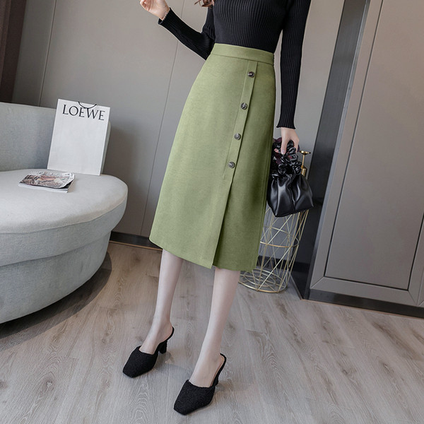 Új modell modern női szoknya fekete, kék és zöld gombokkal