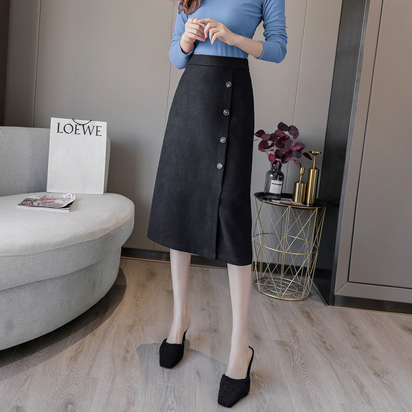 Új modell modern női szoknya fekete, kék és zöld gombokkal