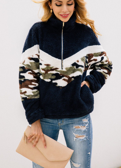 Hanorac casual dama cu guler inalt si fermoar in doua culori