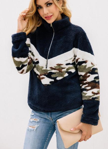 Hanorac casual dama cu guler inalt si fermoar in doua culori