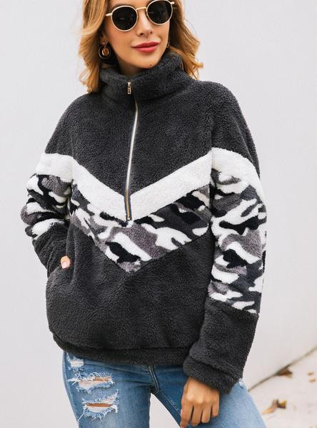 Hanorac casual dama cu guler inalt si fermoar in doua culori