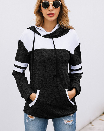 Hétköznapi női pulóver kapucnival és nyakkendővel több színben