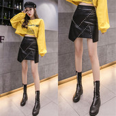 Modern női szoknya öko bőrből - aszimmetrikus modell fekete színben