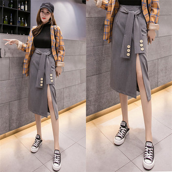 Új modell női szoknya hasítékkal és övvel fekete, szürke és barna színekben