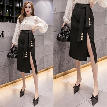 Új modell női szoknya hasítékkal és övvel fekete, szürke és barna színekben