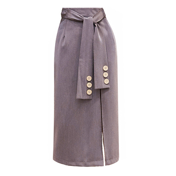 Új modell női szoknya hasítékkal és övvel fekete, szürke és barna színekben