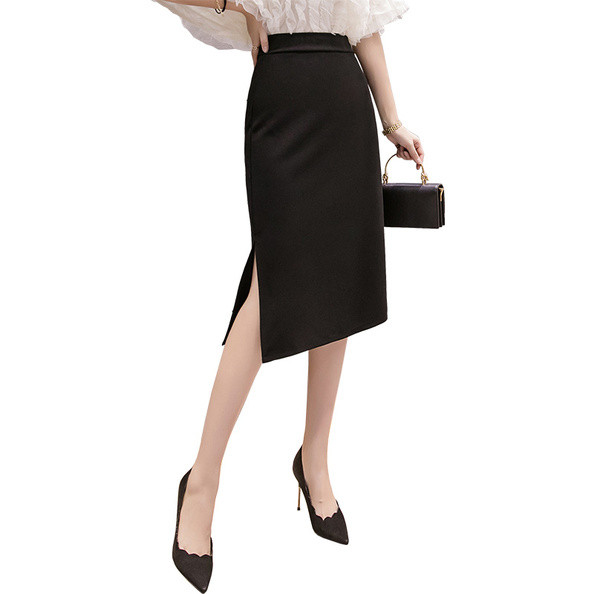 Új modell aktuális női szoknya hasítékkal fekete színben