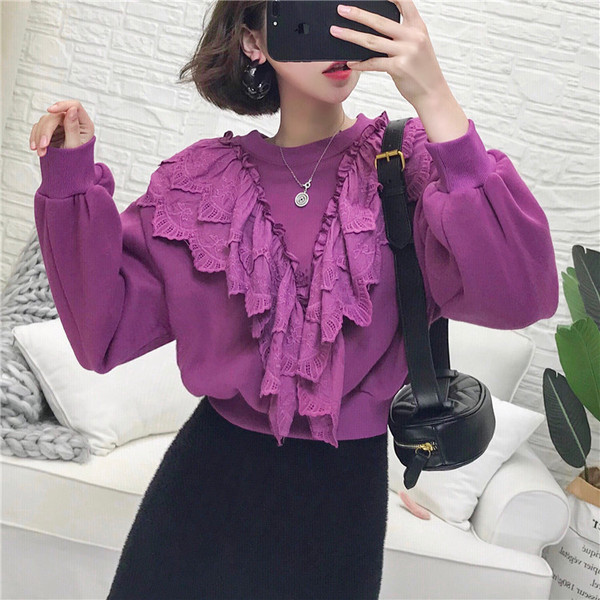 Modern női blúz, hosszú ujjú zöld és lila színben