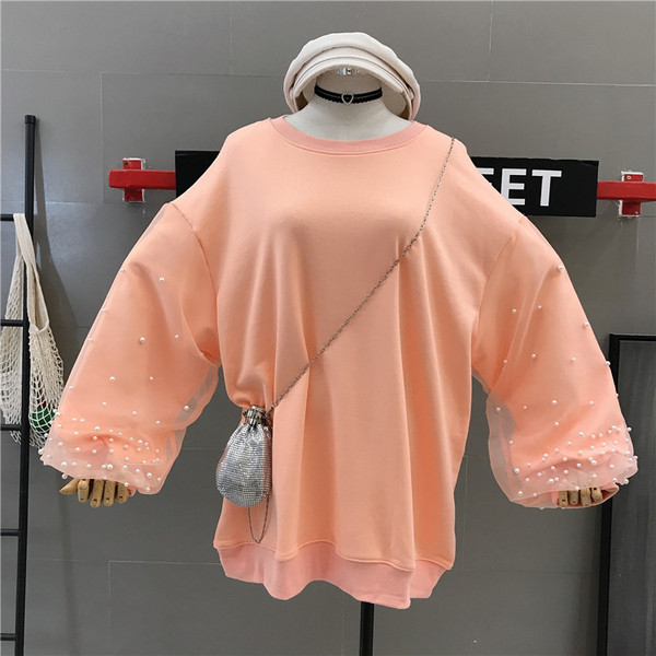 Bluză de damă modernă cu mâneci largi și perle în mai multe culori