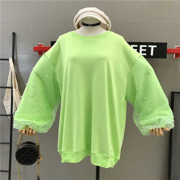 Bluză de damă modernă cu mâneci largi și perle în mai multe culori