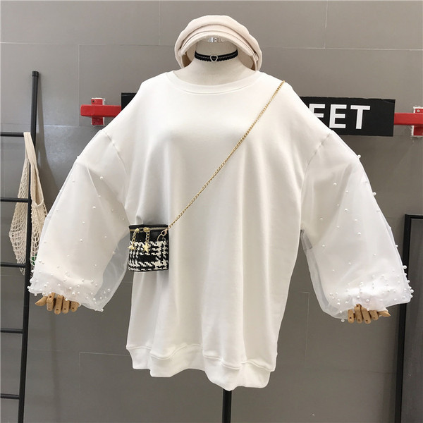 Bluză de damă modernă cu mâneci largi și perle în mai multe culori