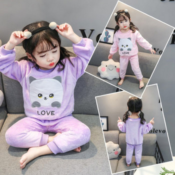 Детска пижама за момичета от две части в два цвята с бродерия 