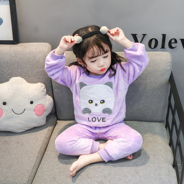 Детска пижама за момичета от две части в два цвята с бродерия 