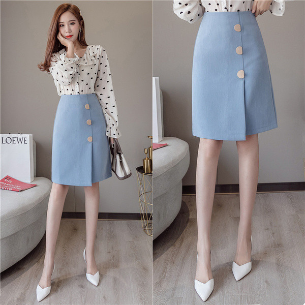 Új modell elegáns női szoknya kék és fekete gombokkal