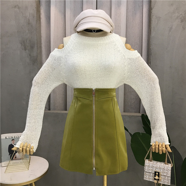 Modern női bőrszoknya több színben cipzárral