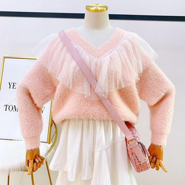 Pulover de dama cu tul si decolteu spitz in mai multe culori