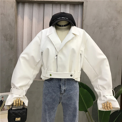 Női alkalmi bőrkabát fekete, zöld és fehér színekben