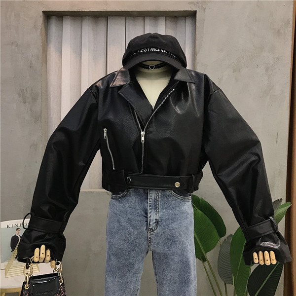 Női alkalmi bőrkabát fekete, zöld és fehér színekben