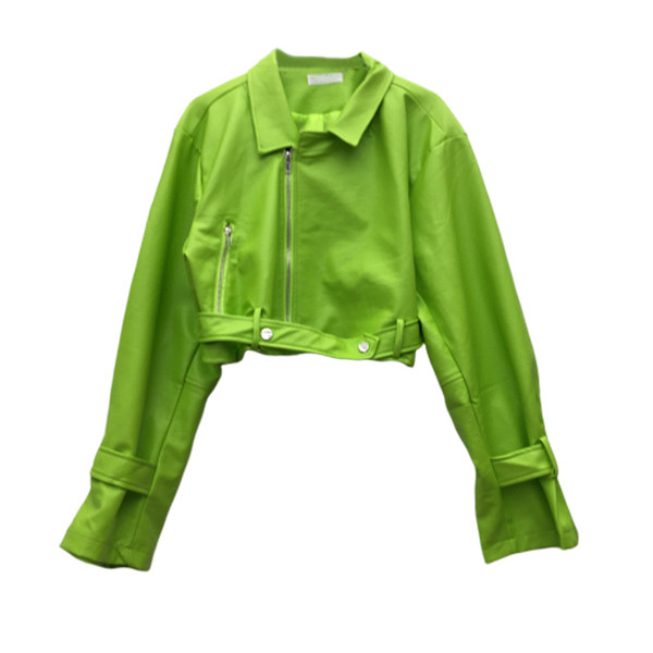 Női alkalmi bőrkabát fekete, zöld és fehér színekben