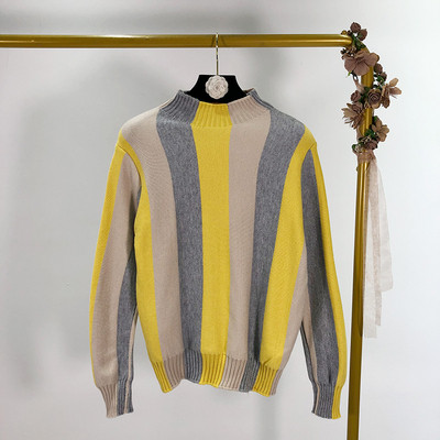 Pulover casual cu dungi cu guler semi-înalt în mai multe culori