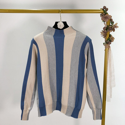 Pulover casual cu dungi cu guler semi-înalt în mai multe culori