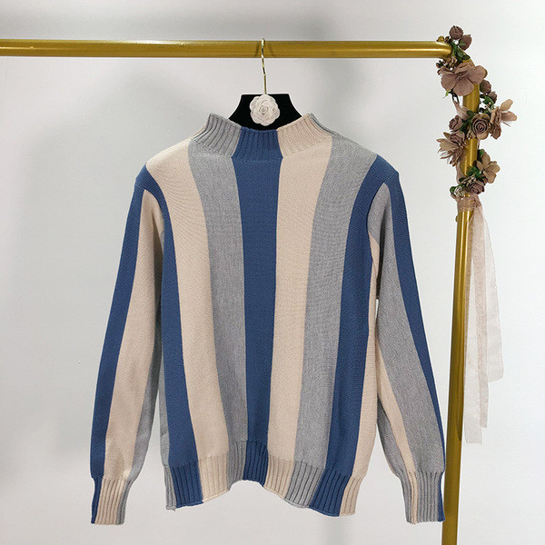 Pulover casual cu dungi cu guler semi-înalt în mai multe culori