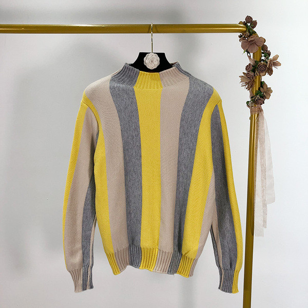 Pulover casual cu dungi cu guler semi-înalt în mai multe culori