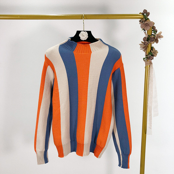 Pulover casual cu dungi cu guler semi-înalt în mai multe culori