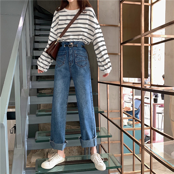 Női alkalmi farmernadrág három színben, övvel