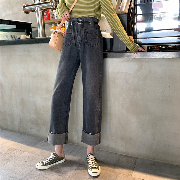 Női alkalmi farmernadrág három színben, övvel