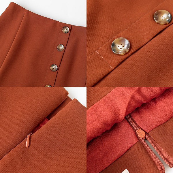 Új modell kivágott női szoknya fekete, bézs és barna gombokkal