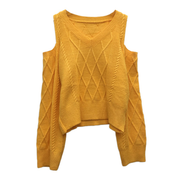 Pulover de dama modern cu decolteu spitz si umerii goi in mai multe culori