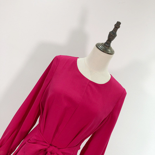 Rochie de dama in visiniu cu cravate in talie