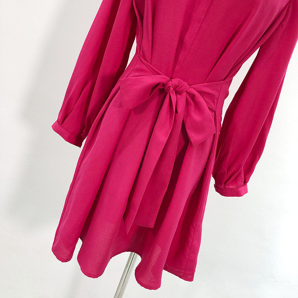 Rochie de dama in visiniu cu cravate in talie