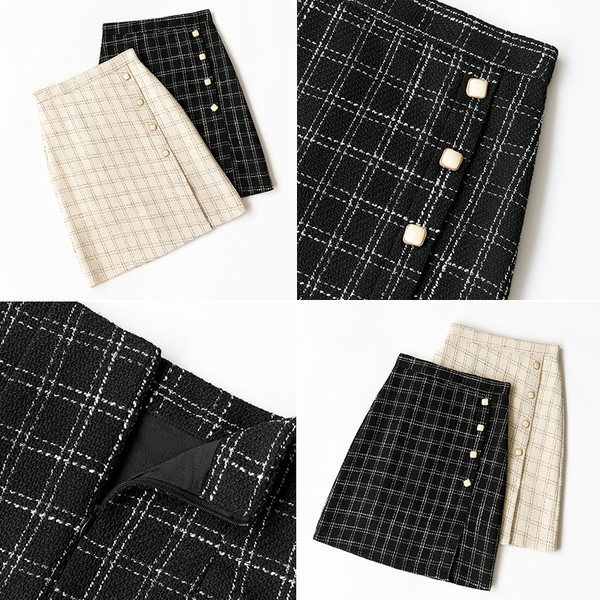 Új modell kockás női szoknya - magas derék bézs és fekete színben