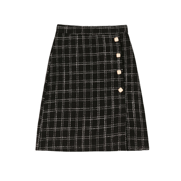 Új modell kockás női szoknya - magas derék bézs és fekete színben