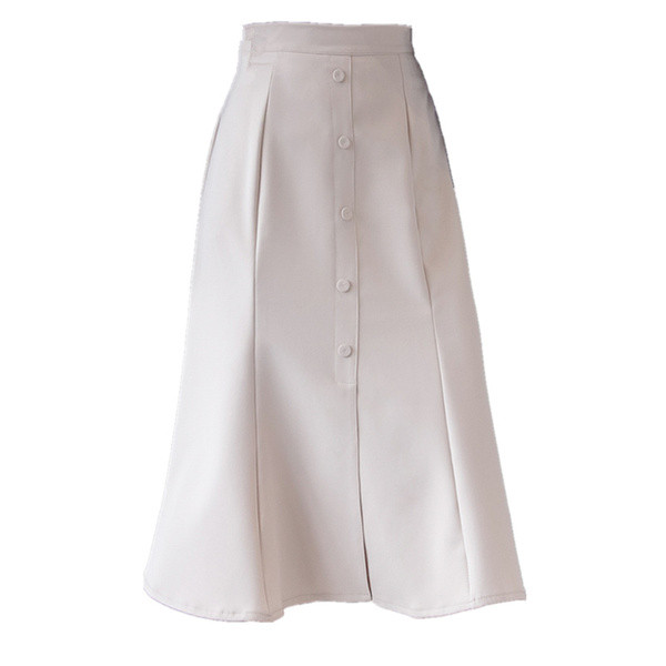 Új modell modern női szoknya - szabású modell bézs, piros és fekete gombokkal