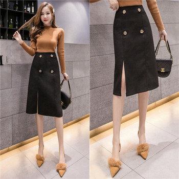 Aktuális női szoknya hasítékkal és gombokkal bézs, zöld és fekete színben