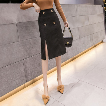 Aktuális női szoknya hasítékkal és gombokkal bézs, zöld és fekete színben