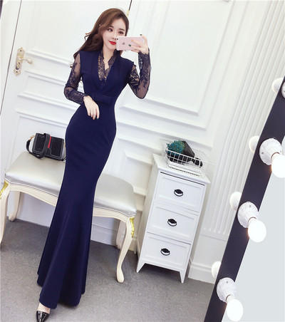 Rochie lunga de dama eleganta cu dantela si panglica in mai multe culori