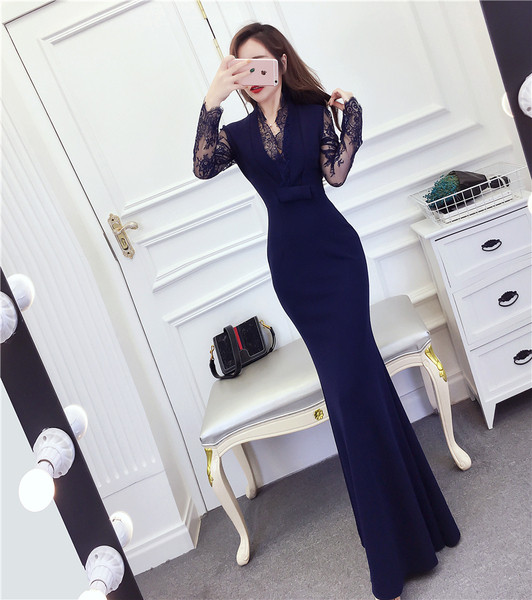 Rochie lunga de dama eleganta cu dantela si panglica in mai multe culori