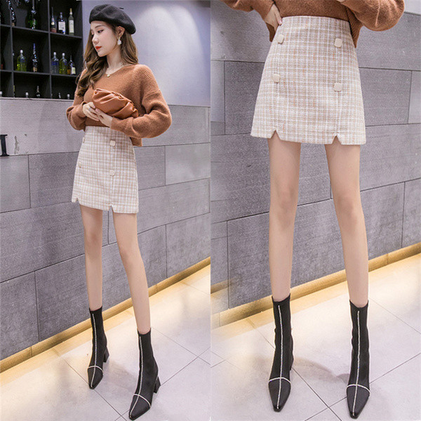 Új modell rövid női szoknya magas derékkal bézs és kék színben