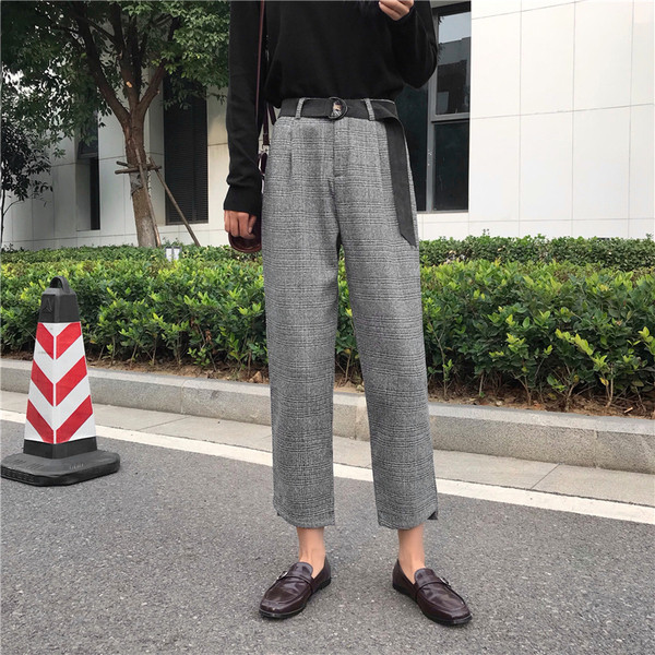 Pantaloni dama in carouri in doua culori cu talie inalta