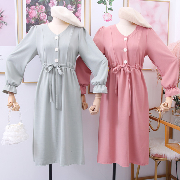 Új modell alkalmi női ruha spitz nyakkivágással és hosszú ujjú több színben