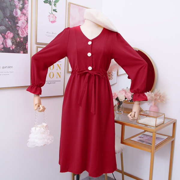 Új modell alkalmi női ruha spitz nyakkivágással és hosszú ujjú több színben