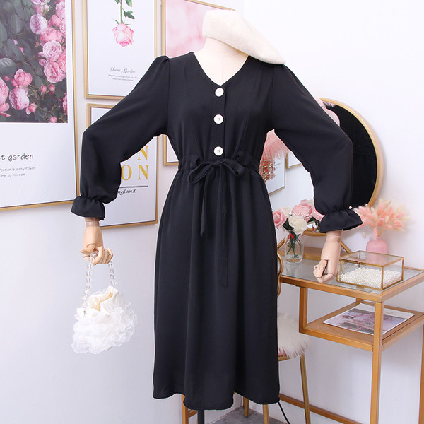 Új modell alkalmi női ruha spitz nyakkivágással és hosszú ujjú több színben