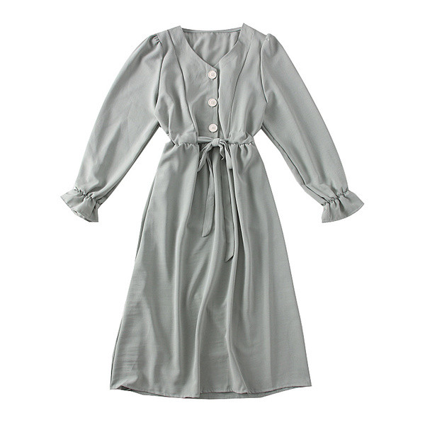 Új modell alkalmi női ruha spitz nyakkivágással és hosszú ujjú több színben