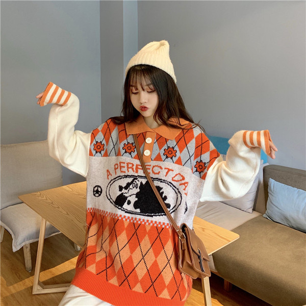 Női pulóver két színben, klasszikus gallérral