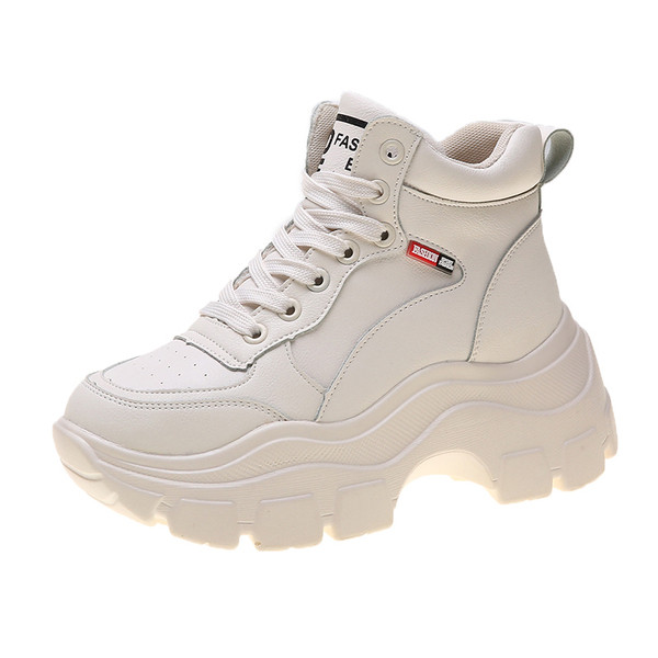 Γυναικεία αθλητικά πάνινα παπούτσια για το φθινόπωρο με άσπρο, μαύρο και μπεζ χρώμα